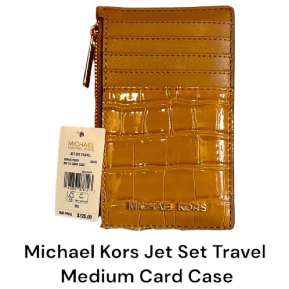 Michael Kors Jet Set Travel Medium TZ Card Case in a crocodile-embossed "Deer"